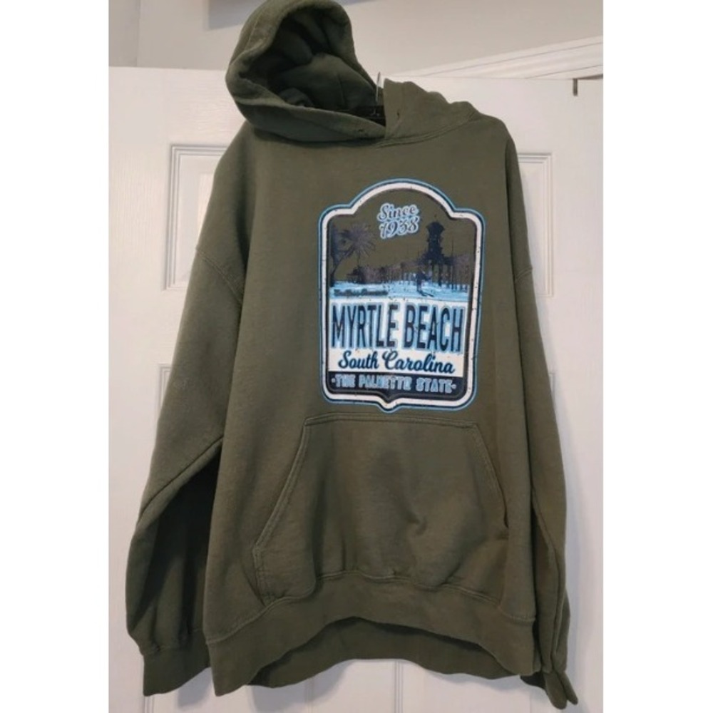 Gildan Hoodie Myrtle Beach Souvenir XL Green Graphic Sweatshirt
